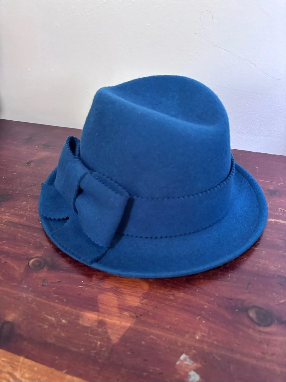 Dark Teal 100% Wool Felt Vintage Cloche Hat with Bow Feminine Classic